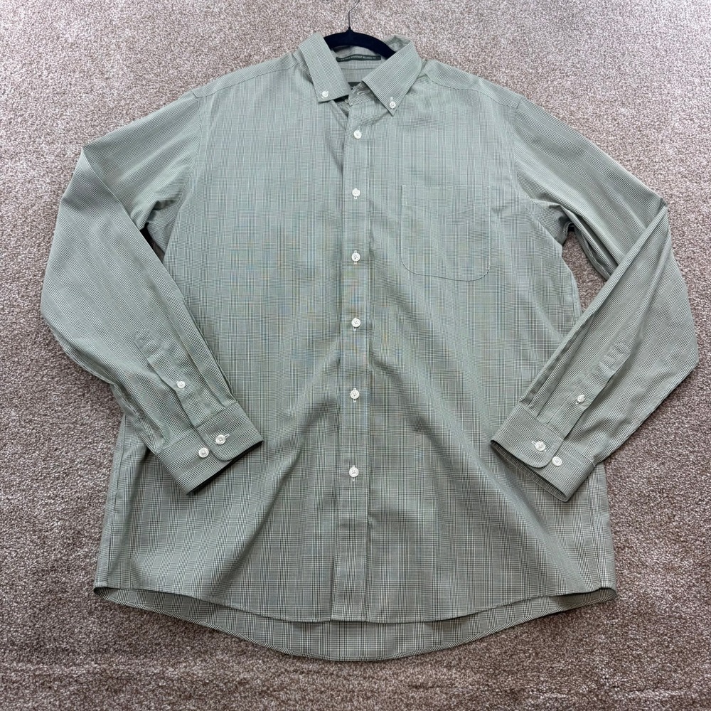 Eddie Bauer Mens Green Micro Check Wrinkle Resistant Relaxed Fit Shirt Large L